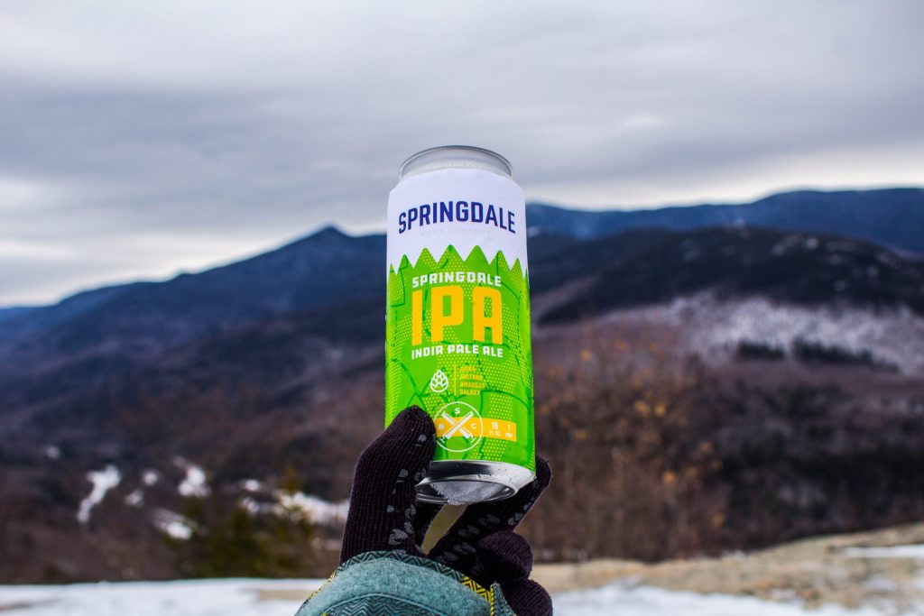 Photo of Springdale IPA can in the mountains.